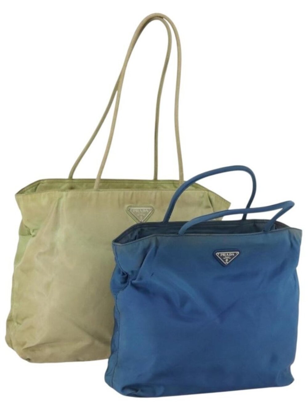 PRADA Tote Bag Nylon 2 Set Blue Beige Auth 157189